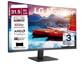 LG 32MR50C 80 cm (31.5 Inch) Full HD Curved (1920×1080) VA PC Monitor w/ 100Hz, 5ms (GtG), AMD FreeSync, D-Sub, 2xHDMI, Tilt Adjustable Anti-Glare, 3-Side Virtually Borderless Design, NTSC 72% (Black)