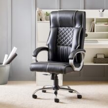 Home Centre | Zuby | Faux Leather | High Back | Metal | Study and Office Chairs | Black | 1 Year Warranty
