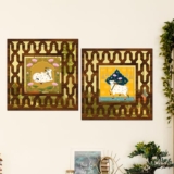 RAG28 Wooden Pichwai Cow Mirror Wall Décor Panel for Home Décor Living Room Bed Room Office (AD5, 12X12 Inches, Set of 2)