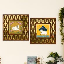 RAG28 Wooden Pichwai Cow Mirror Wall Décor Panel for Home Décor Living Room Bed Room Office (AD5, 12X12 Inches, Set of 2)