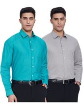Amazon Brand – Symbol Men’S Cotton Formal Shirt | Casual | Plain | Full Sleeve | Combo Pack Of 2 – Regular Fit (Available In Plus Size) (Mid Grey&Teal Green_40)