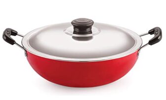 Nirlon Gas Compatible Nonstick Aluminium Deep Fry Kadhai Pan With Steel Lid 24Cm – 3 Ltr[New_26Mm_Classic_Dkd(B)]