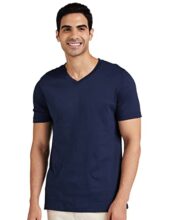 Amazon Brand – Symbol Men’s Cotton Solid V-Neck Regular Fit T-Shirt (Available in Plus Size) Iris Navy