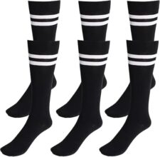 Wklouyhe 3 Pairs School Uniform Cotton Knee High Socks Athletic Sports Soccer Socks Tube Sock For Girls And Boys(Stripedwhite,Black,15-16 Years)