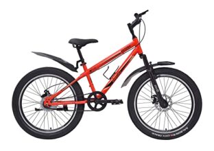 playR BFF Cycle 24 Inch Fat Tyre Single Speed Front Wheel Shock Abs Front and Rear Disc Brake, Fluorescent Red Mountain Bike for Durable City & Outdoor Cycle for Men & Women