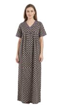 Evolove Cotton Nighty Maxi For Women With Side Pocket | Floral Print Round Neck Short Sleeves Full Length Night Wear Gown | Black – Small
