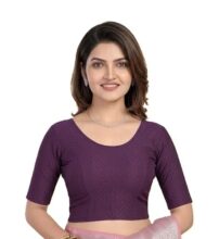 PAARTH ENTERPRISE Women’s Cotton Blend Readymade Saree Blouse | Round Neck | Half Sleeve | Ethnic Wear | Purple