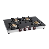 Akai 4 Burner Gas Stove with Toughened Glass | Tri-pin Brass Burners | Manual Ignition, Ergonomic Knobs| 360° Nozzle | ISI Certified | High Efficiency | 2-Year Warranty & PAN-India Service