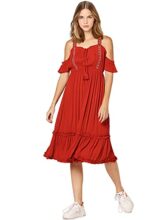 ONLY Women’s Viscose Fit and Flare Below The Knee Dress (253411901_Red Ochre_XS)