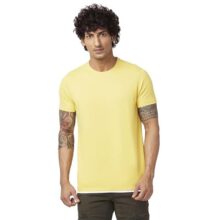 Spykar Men Lemon Yellow Blended Slim Fit Half Sleeve Round Neck Plain Tshirt