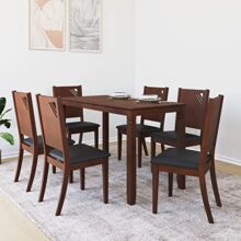 @home By Nilkamal Floret 6 Seater Solid Wood Dining Set with Chairs in Walnut Finish for Dining & Kitchen Room