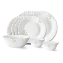 Larah by Borosil Ingot Fluted Series Opalware Dinner Set | 13 Pieces for Family of 4 | Microwave & Dishwasher Safe | Bone-Ash Free | Crockery Set for Dining & Gifting | Plates & Bowls | White