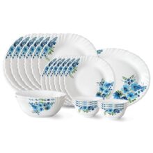 Larah by Borosil Pansy Fluted Series Opalware Dinner Set | 21 Pieces for Family of 6 | Microwave & Dishwasher Safe | Bone-Ash Free | Crockery Set for Dining & Gifting | Plates & Bowls | White