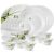 Larah by Borosil Fluted Series Green Herbs Opalware Dinner Set | 27 Piece for Family of 6 | Microwave & Dishwasher Safe | Bone-Ash Free | Crockery Set for Dining & Gifting | Plates & Bowls | White