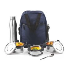 SignoraWare All Steel Fusion Jumbo Stainless Steel Lunch Box | Airtight & Leakproof | Ideal for Office, School, Travel & Outdoor Use (500mlx2 + 350ml + 1 LTR | Set of 4 | Black)