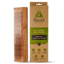 Rusabl Kacchi Neem Wooden Fine Tooth Comb For Men & Women for Detangling | Ideal for Hair Growth, Frizz Control, Shine, Suited For All Hair Types