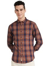 Amazon Brand – House & Shields Men’S Checkered Regular Casual Shirt (Ss20-Hs-Rr-01-I_Brown&Navy1 M)