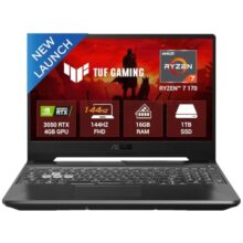 ASUS TUF A15, Smartchoice,AMD Ryzen 7 170,RTX 3050-4GB,16GB RAM (Upgradeable),1TB SSD,FHD, 15.6″(39.6 cm),Win 11 Home, M365 Basic(1Y),Office 2024, Black, 2.3 Kg, FA506NCQ-HN009WS, Gaming Laptop