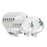 Larah by Borosil Nina Fluted Series Opalware Dinner Set | 21 Pieces for Family of 6 | Microwave & Dishwasher Safe | Bone-Ash Free | Crockery Set for Dining & Gifting | Plates & Bowls | White