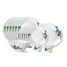 Larah by Borosil Nina Fluted Series Opalware Dinner Set | 21 Pieces for Family of 6 | Microwave & Dishwasher Safe | Bone-Ash Free | Crockery Set for Dining & Gifting | Plates & Bowls | White