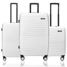 HRX Kyoto 3-Piece Luggage Set White Polypropylene Hard Shell Suitcase Set – Premium Travel Trolley Bags with 8 Spinner Wheels, Number Lock & Water Resistant Body