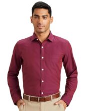 Amazon Brand – Symbol Men’s Cotton Rich Formal Shirt | Plain | Full Sleeve – Regular Fit (Available in Plus Size) (Navy/Maroon_39)