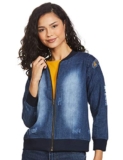 Miss Olive Women’S Navy Blue Denim Bomber Jacket(Moaw19Den05-55-71-02,Navy Blue,Xs)