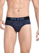 Pepe Jeans Elasticated Printed Blue Nylon Regular Fit Black Gold Sport Collection Brief Innerwear, Underwear for Men – M (Pack of 1)