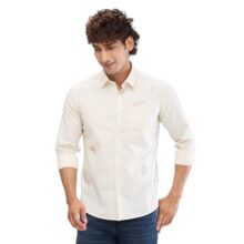 Spykar Full Sleeve Slim Fit Printed White Shirts for Men (Size: 2XL)-MSHPS2BD027-Cream White