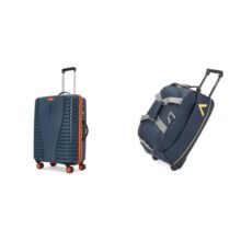 Aristocrat Airpro-Max 67 cm Check-in Medium Size Trolley Bag, Lightweight Polypropylene Case + Cadet Polyester 52 cms Blue Travel Duffle (Cadet)