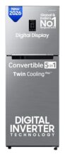 Samsung 301 L, 2 Star, Convertible 5-In-1 Digital Inverter With Display Frost Free Double Door Refrigerator (Rt31H4522S9/Hl, Silver, Refined Inox, 2026 Model)