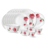 Larah by Borosil Belle Fluted Series Opalware Dinner Set | 27 Pieces for Family of 6 | Microwave & Dishwasher Safe | Bone-Ash Free | Crockery Set for Dining & Gifting | Plates & Bowls | White