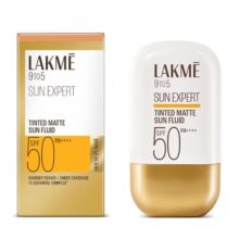 Lakme Sun Expert Tinted Dry Matte Sunscreen Fluid SPF 50+ PA++++ | 1% Ceramide Complex for Skin Barrier Repair | Sheer Coverage Foundation Like Finish – Bronze (50ml)