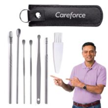 Careforce Ear Wax Cleaner – Resuable Ear Cleaner Tool Set with Storage Pack – Ear Wax Remover Tool Kit with Ear Curette Cleaner and Spring Ear Buds Cleaner 6 Pcs Set Silver