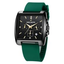 Daniel Hechter Paris Alma Collection Watch for Men Premium Chronograph Watch Black Square Dial Green Silicone Strap, Multi-Function, Date Display Luxury