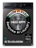 Samsung 9 kg, 5 star, AI EcoBubble, Super Speed, Wi-Fi, Hygiene Steam with Inbuilt Heater, Digital Inverter, Fully-Automatic Front Load Washing Machine (WW90DG5U24AXTL, Inox)