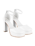 Shoetopia Women’s Lace-Up White Platform Block Style High Heels Sandal for Party Night Out Comfortable Cushion Sole, Casual & Dressy Summer Footwear EU35