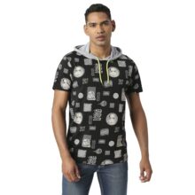 Pepe Jeans Yoda Sw Star War Allover Printed T-Shit With Hoodie, Black, S