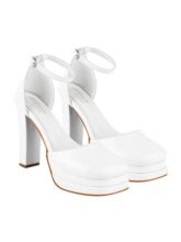 Shoetopia Women’s Lace-Up White Platform Block Style High Heels Sandal for Party Night Out Comfortable Cushion Sole, Casual & Dressy Summer Footwear EU35