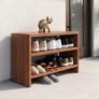 CABPRO Wooden 3 Tier Shoe Rack for Home, Shoe & Slipper Organizer Stand, Multipurpose Wooden Shoe Rack for Entryway Bedroom & Closet, DIY Assembly, Walnut Brown