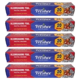 Freshee 20m Aluminium Silver Kitchen Foil Roll Paper Pack of 5|11 Micron Thick|Food wrap|Disposable Food Parcel|Fresh Food