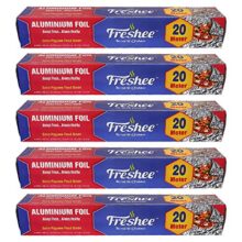 Freshee 20m Aluminium Silver Kitchen Foil Roll Paper Pack of 5|11 Micron Thick|Food wrap|Disposable Food Parcel|Fresh Food