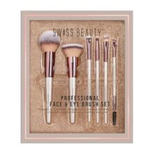 Swiss Beauty Professional Face & Eye Brush Set | 6-Piece Brush Set | Soft Synthetic Bristles | Easy Blending | Flawless Application | Premium Quality | Comfortable Grip | Cream, Liquid & Powder Formulation