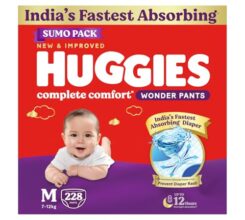 Huggies Complete Comfort Wonder Pants | Pant Style Baby Diapers Medium Size (M), 228 Count | India’s Fastest Absorbing Diaper, Prevents Diaper Rash, Ideal for 7 to 12 Kgs (76 Count, Pack of 3)