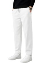 INKKR Men’s Comfortable Corduroy Pants | Relaxed Fit Stretch Casual White Trousers