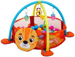 Amazon Brand – Supples Baby Play Gym Pool/Mat, Activity Play Gym For Baby With Hanging Toys, Baby Bedding For Newborn For 2+ Months (Lion Face), Multicolor