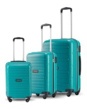 SNITCH Loop 3Pc Set Teal Polypropylene Hard Travel Suitcase – Suitcase for Travel Set of 3 & Luggage with 4 Wheels, Secure Lock & Free Shoe Bag