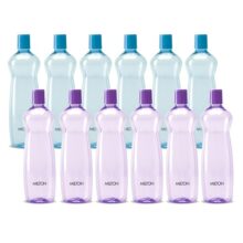MILTON Pacific 1000 Water Bottle 1 Litre each, set of 12, Purple and Sky Blue I PET Food Grade I BPA Free, Leak Proof I Wide Mouth, Easy To Clean I Fridge Bottles for Home, Office, Gym
