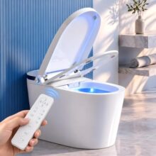 AINEXA Floor Mount Smart Toilet with Free Installation, Auto Flush & Heated Seat | One-Piece Commode with Bidet Wash, Auto Flip Lid, Foot Sensor, Warm Water, Remote Control, Foam Shield & Booster Pump