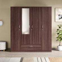 Interio by Godrej Ewa with Mirror Engineered Wood 4 Door Wardrobe(Finish Color – Brown, Mirror Included, Knock Down)